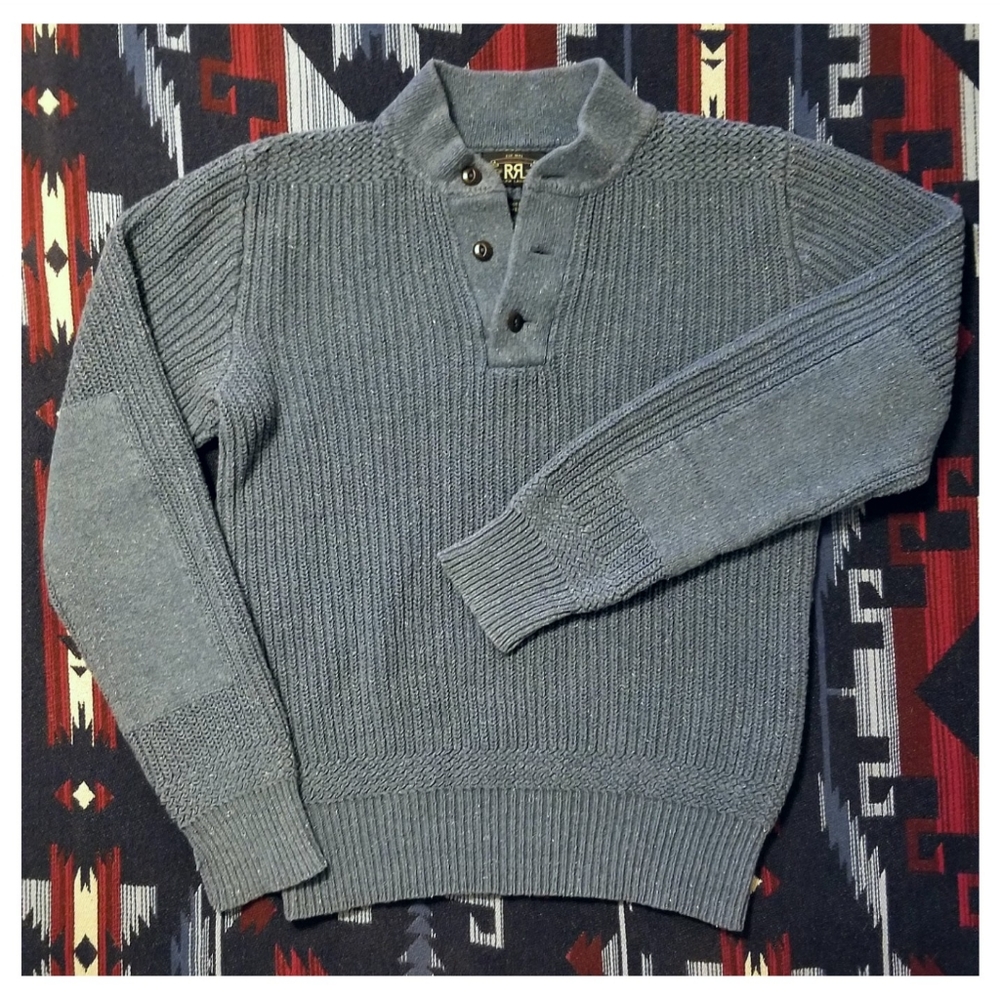 RRL / DOUBLE RL RALPH LAUREN INDIGO DYED NAUTICAL SWEATER - SMALL
